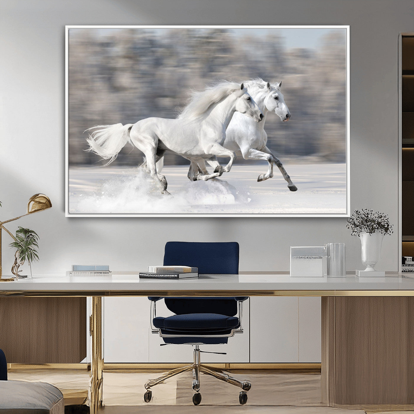 -The White Horses Wall Art, Framed White Horses Wall Art Canvas Print