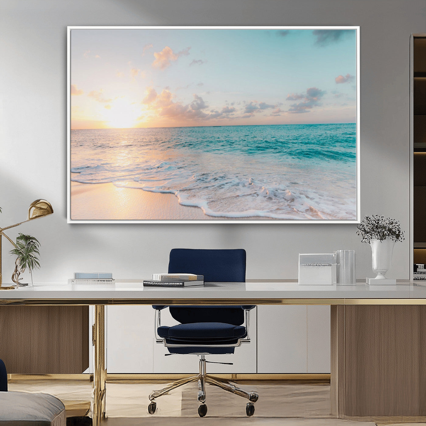 49620-MGV-CV-36X24-Tranquil Ocean Beach Sunset Canvas Wall Art | 3-Panel Coastal Decor