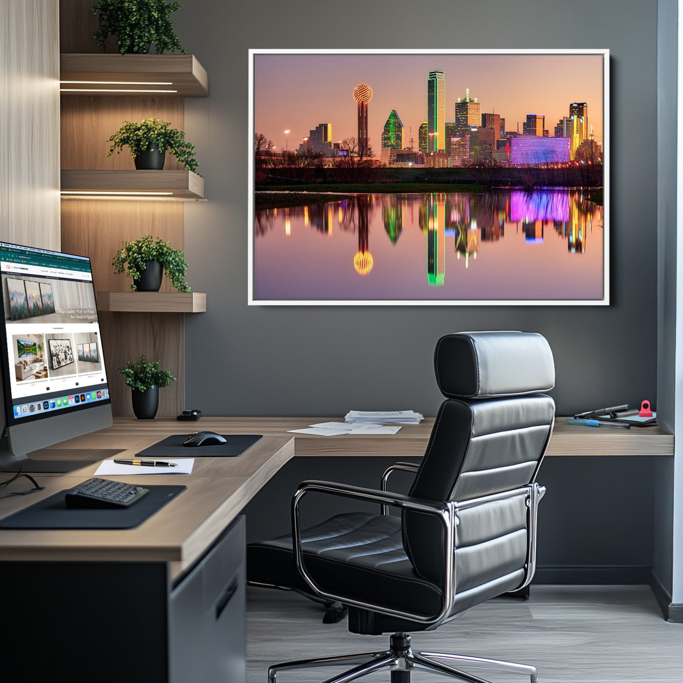 -Colorful Dallas City Lights Night Skyline Wall Art Print Dallas Cityscape Canvas Print Dallas