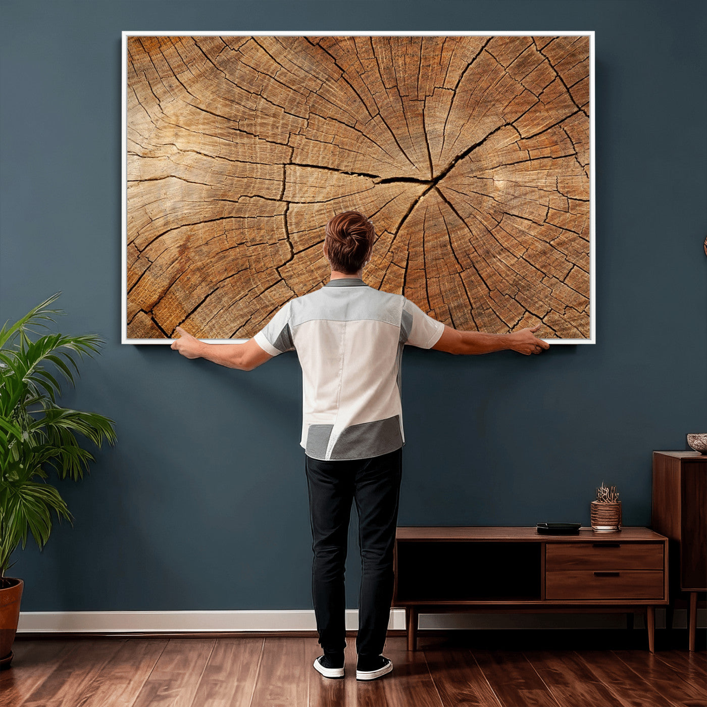 61710-MGV-CV-36X24 - Tree Ring Canvas Art, Rustic Wood Grain Wall Art, Tree Slice Decor for Modern Homes, Giclee