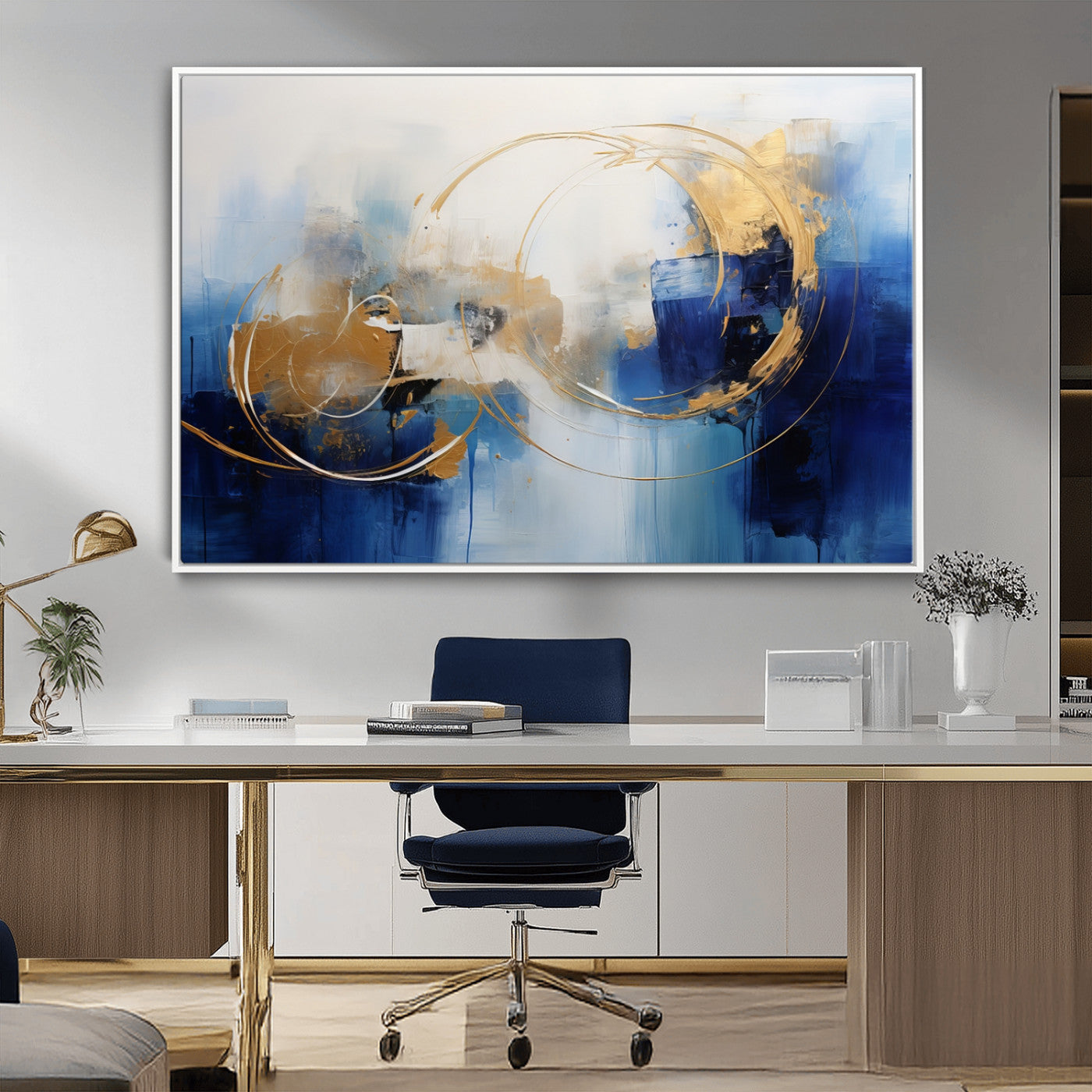 52314-MGV-CV-36X24-Navy Blue Abstract Wall Art Canvas Print