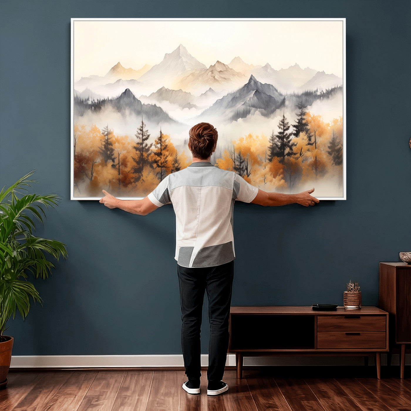 70049-MGV-CV-36X24 - Abstract Mountain Wall Art | Misty Mountain Forest and Mountains Canvas Print for Living Room,