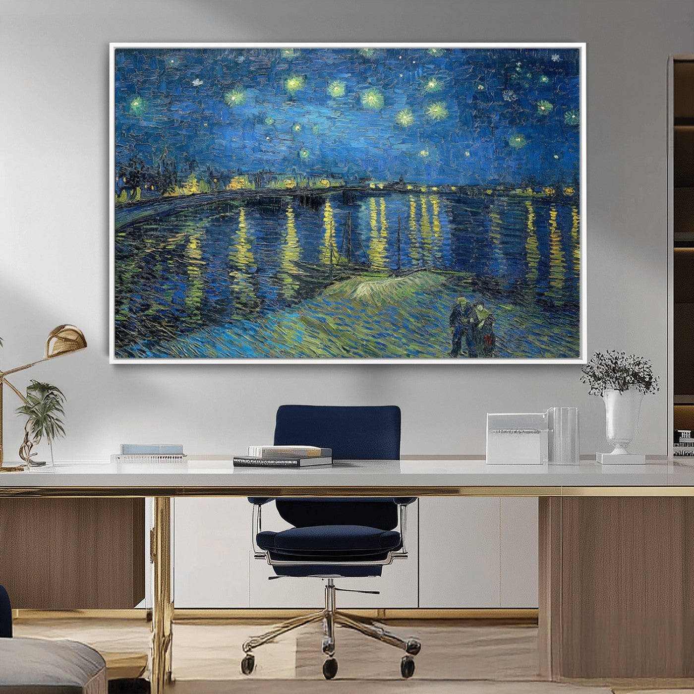 94605-MGV-CV-36X24-Vincent van Gogh Starry Night over the Rhone Abstract Wall Art Canvas, Starry Night Canvas Print