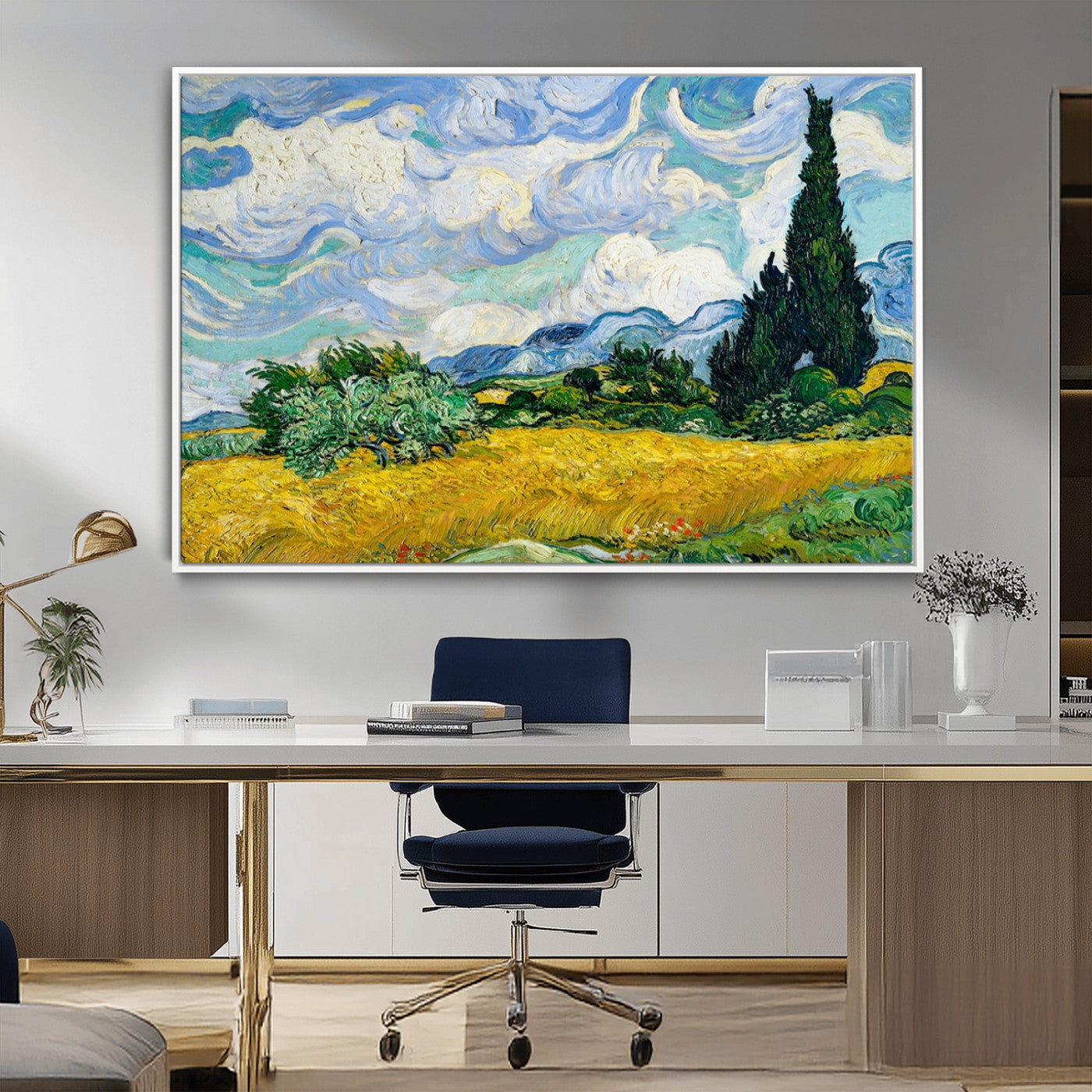 97252-MGV-CV-36X24-Wheatfield With Cypresses By Van Gogh Painting Wall Art Canvas, Wheatfield With Cypresses Canvas