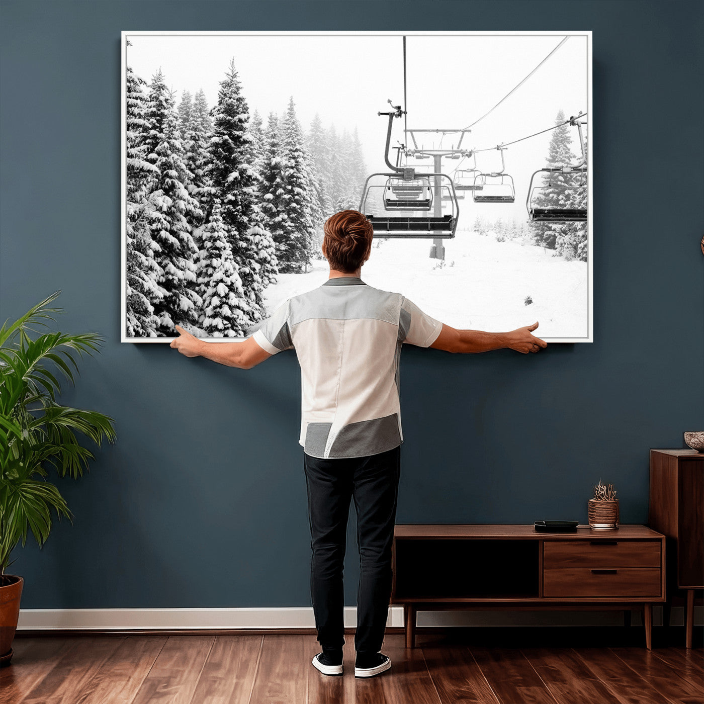 70609-MGV-CV-36X24 - Ski Wall Art - Ski Lift Wall Art Canvas Print Snow Covered Spruce Trees Winter Wall Art Ski Skier
