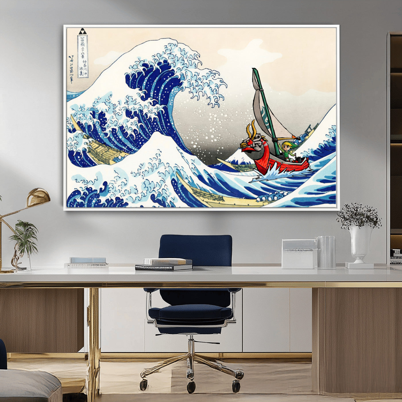 19450-MGV-CV-36X24-Katsushika Hokusai Kanagawa Giant Wave Wall Art Canvas Print | Iconic Japanese Art for Living Room