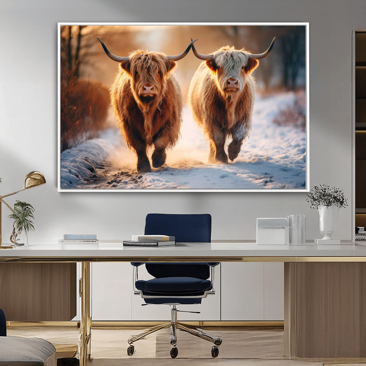 94810-MGV-CV-36X24-Scottish Highland Cow Horn Farm Wall Art Canvas Print