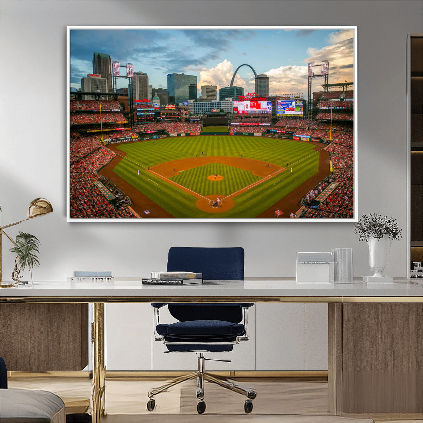 91908-MGV-CV-36X24-Busch Stadium Wall Art Print | St. Louis Cardinals Baseball Stadium Canvas Print | Framed Sports