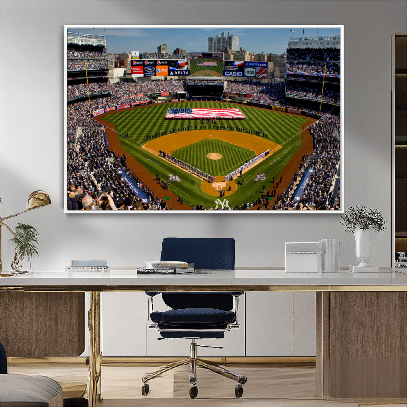 20879-MGV-CV-36X24-Yankee Stadium New York Wall Art Print | 3-Panel Canvas Print of Yankees Baseball Stadium | Large