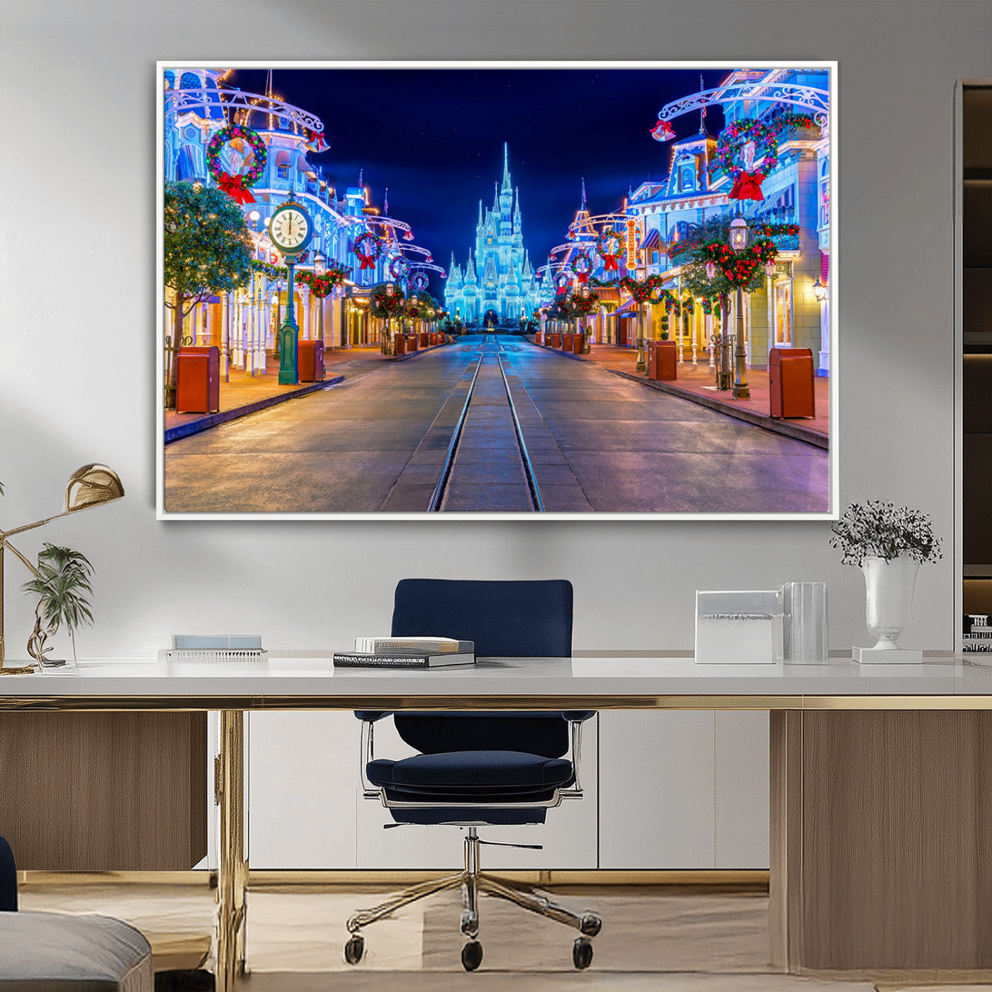 12470-MGV-CV-36X24-Disney Castle Wall Art – Large Magic Kingdom Canvas Artwork, Fairytale Design, Kids Room Christmas Decor for Home, Office