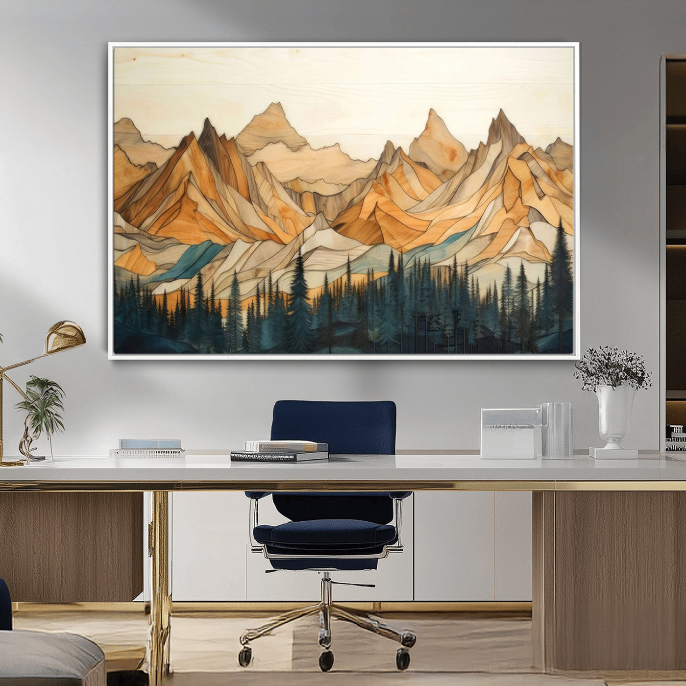 31576-MGV-CV-36X24-Rustic Wood Mountain Wall Art Print | Triptych Giclee Print Featuring Handcrafted Forest and