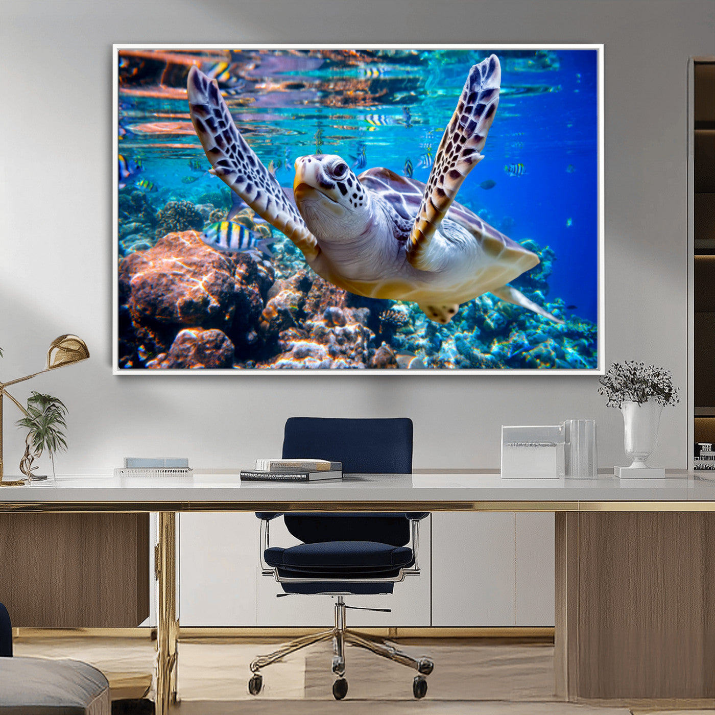 12683-MGV-CV-36X24-Underwater Sea Turtle Wall Art Canvas Print – Vibrant Ocean Coral Reef Décor, Ready to Hang