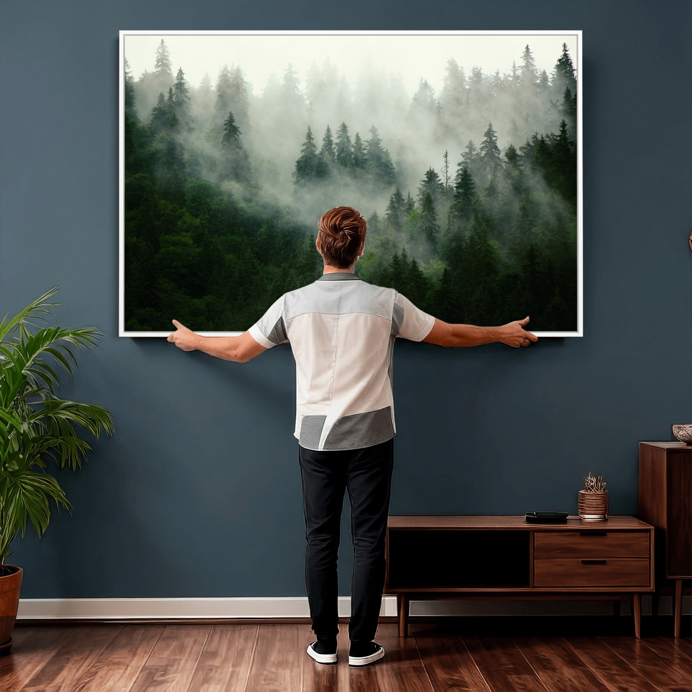 167720496-MGV-CV-36X24 - Misty Forest Mountain Wall Art Canvas | Large 3-Panel Foggy Landscape Canvas Print | Nature Misty