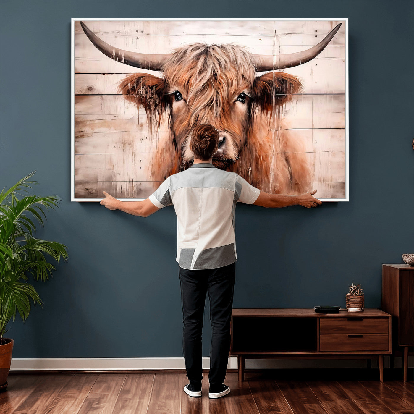 93730-MGV-CV-36X24 - Vintage Scottish Highland Cow Cattle Art Print Farmhouse Wall Art Canvas Print