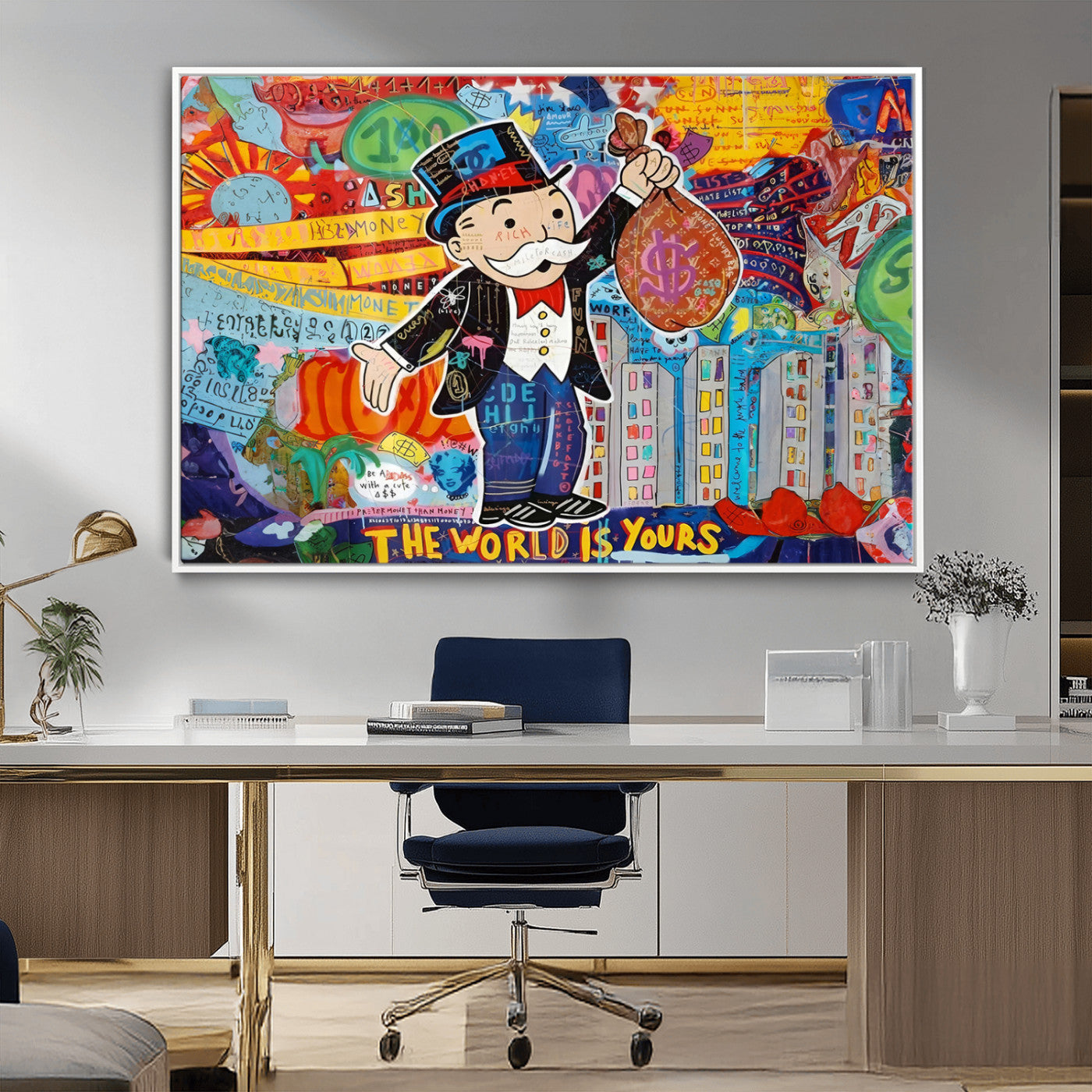96320-MGV-CV-36X24-Pop Art Monopoly Man Canvas Wall Art Print - Bold and Colorful Street Art-Inspired Decor for Living