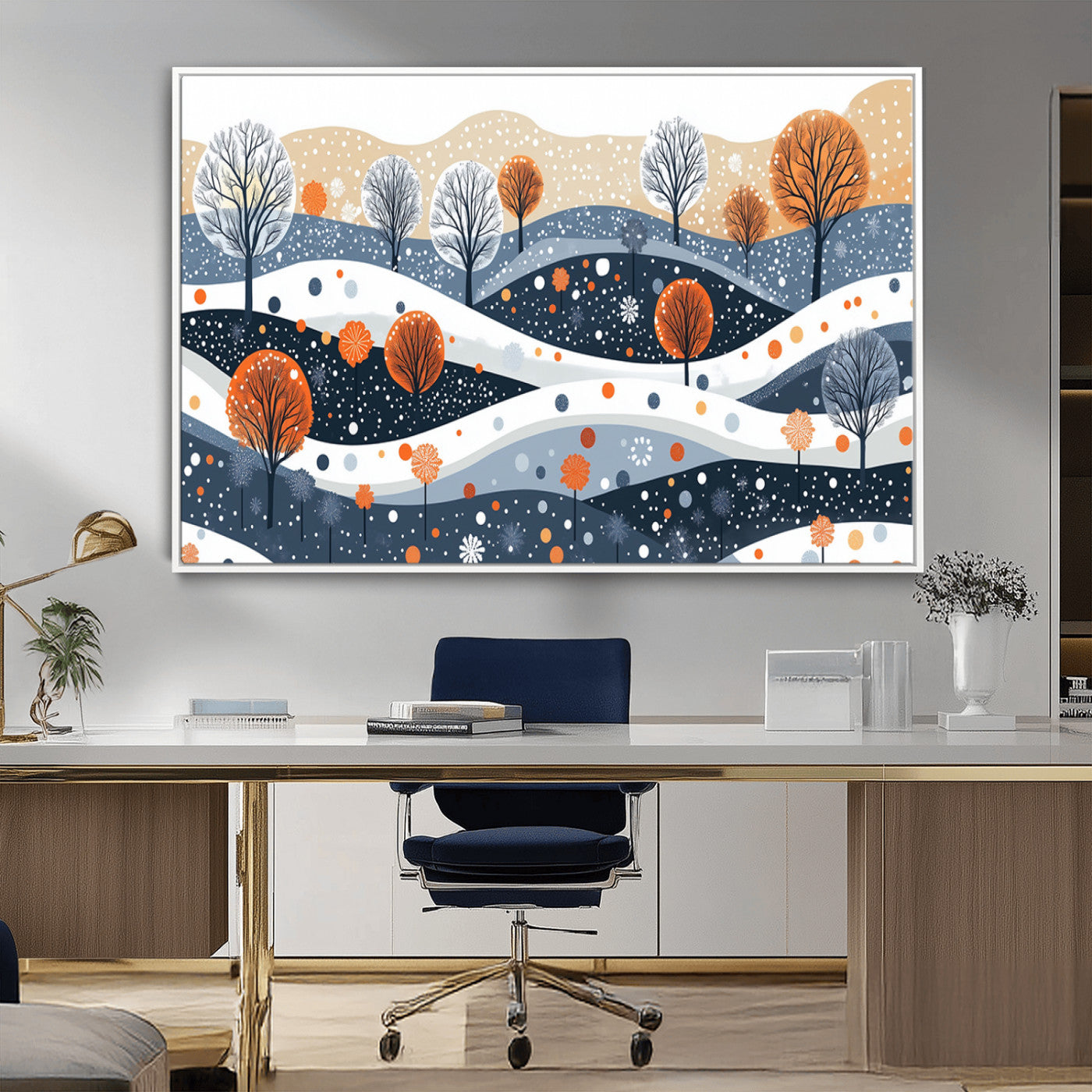 22651-MGV-CV-36X24-Abstract Winter Landscape Canvas Wall Art Print - Large Colorful Nature Wall Decor
