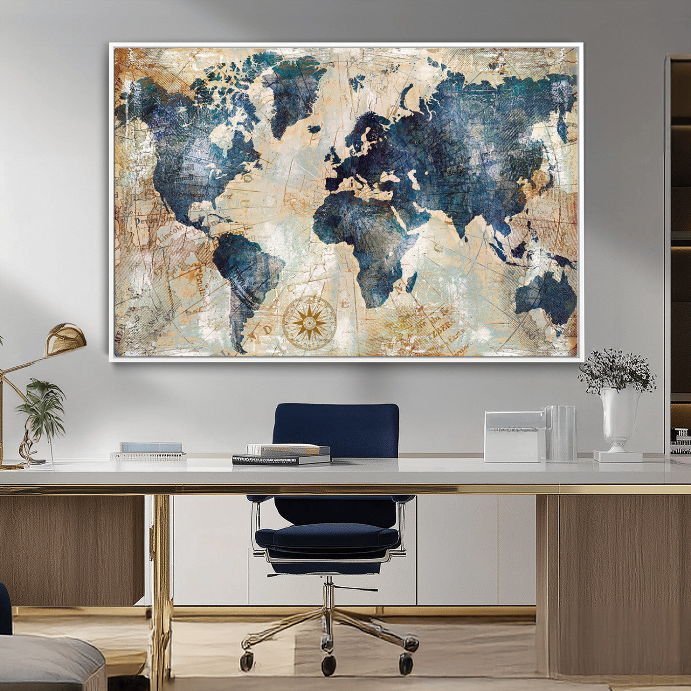 84561-MGV-CV-36X24-Push Pin World Map Canvas Print – Framed Wall Art for Couples, Travel Tracker Map, Anniversary Gift for Home Decor