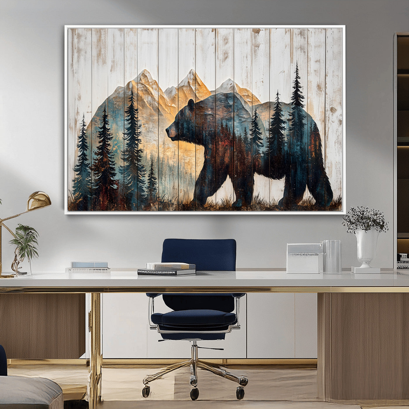 -Rustic Bear Wall Art - Grizzly 399 Bear Wall Art - Mountain Wood Canvas Wall Art - Nature Theme