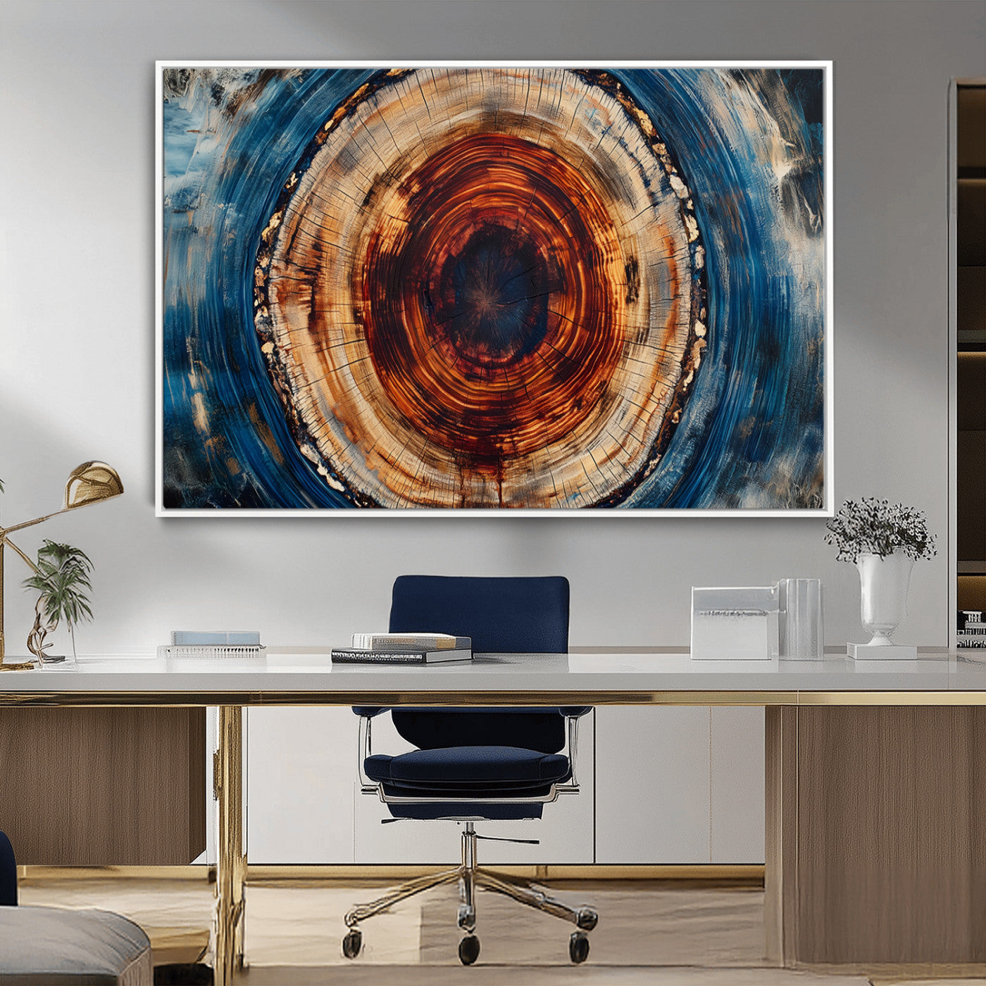 90395-MGV-CV-36X24-Abstract Framed Tree Rings Wall Decor, Wood Grain Rings Artwork Print, Nature Woodland Modern Wall
