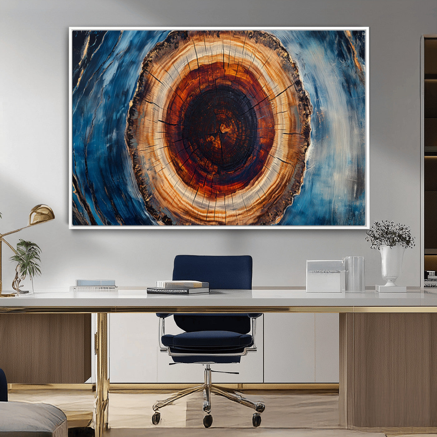 30457-MGV-CV-36X24-Framed Abstract Tree Ring Wall Art Print, Natural Rustic Wood Texture Canvas Print, Wood Tree Stump