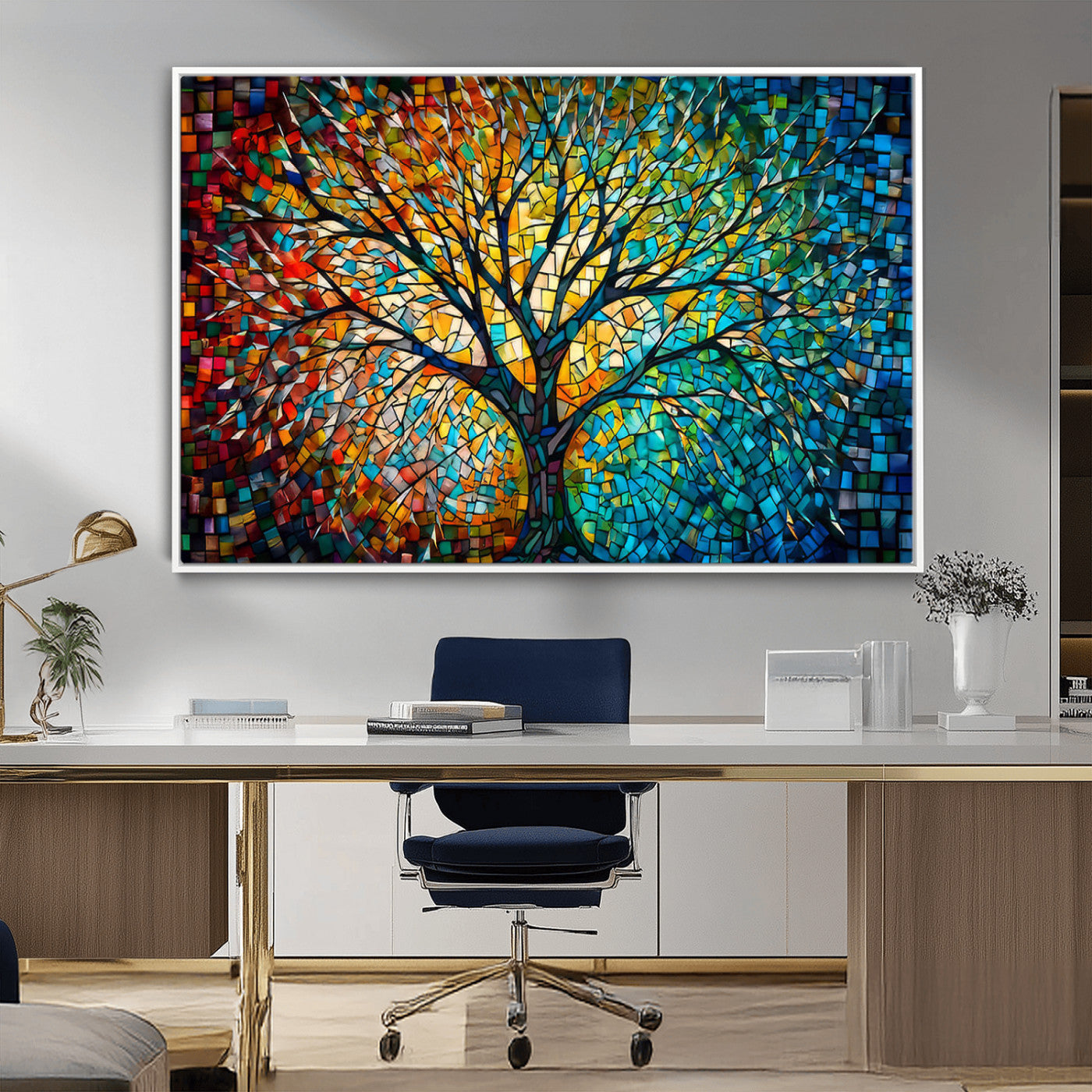 99325-MGV-CV-36X24-Yggdrasil Tree of Life Wall Art Print Canvas | Mosaic Style 3-Panel Canvas Print
