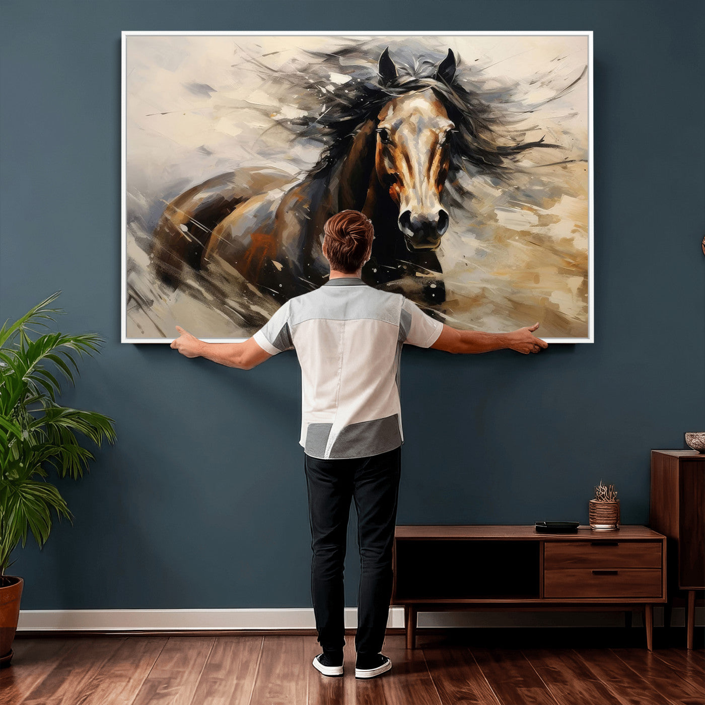 53001-MGV-CV-36X24 - Abstract Wall Art Horse Print - Large Western Horse Canvas - Farmhouse Woodland Wall Art - Framed