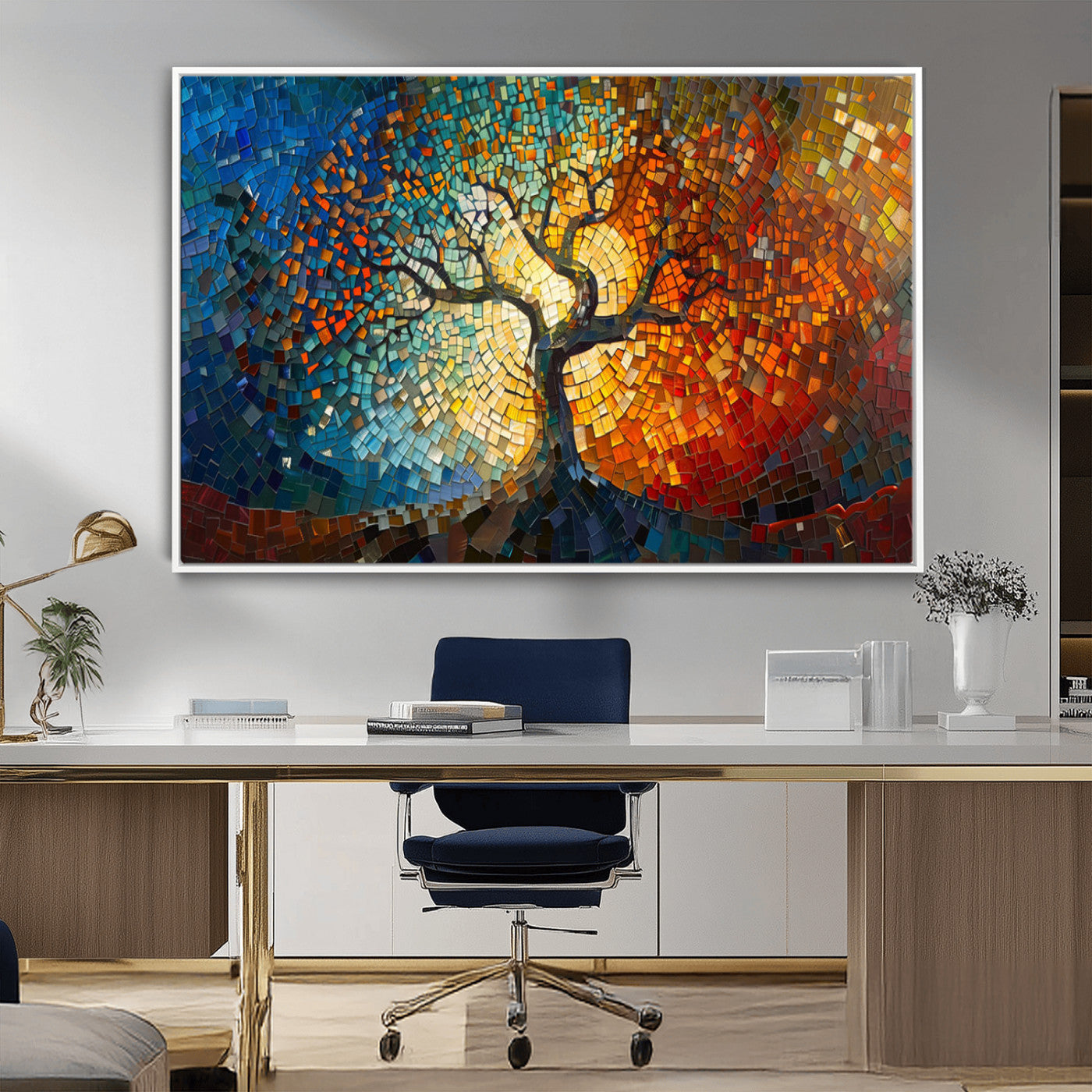 66056-MGV-FC-36X24_White-Mosaic Tree Canvas Wall Art Canvas Print – Vibrant Stained Glass-Inspired Tree of Life - Ready to