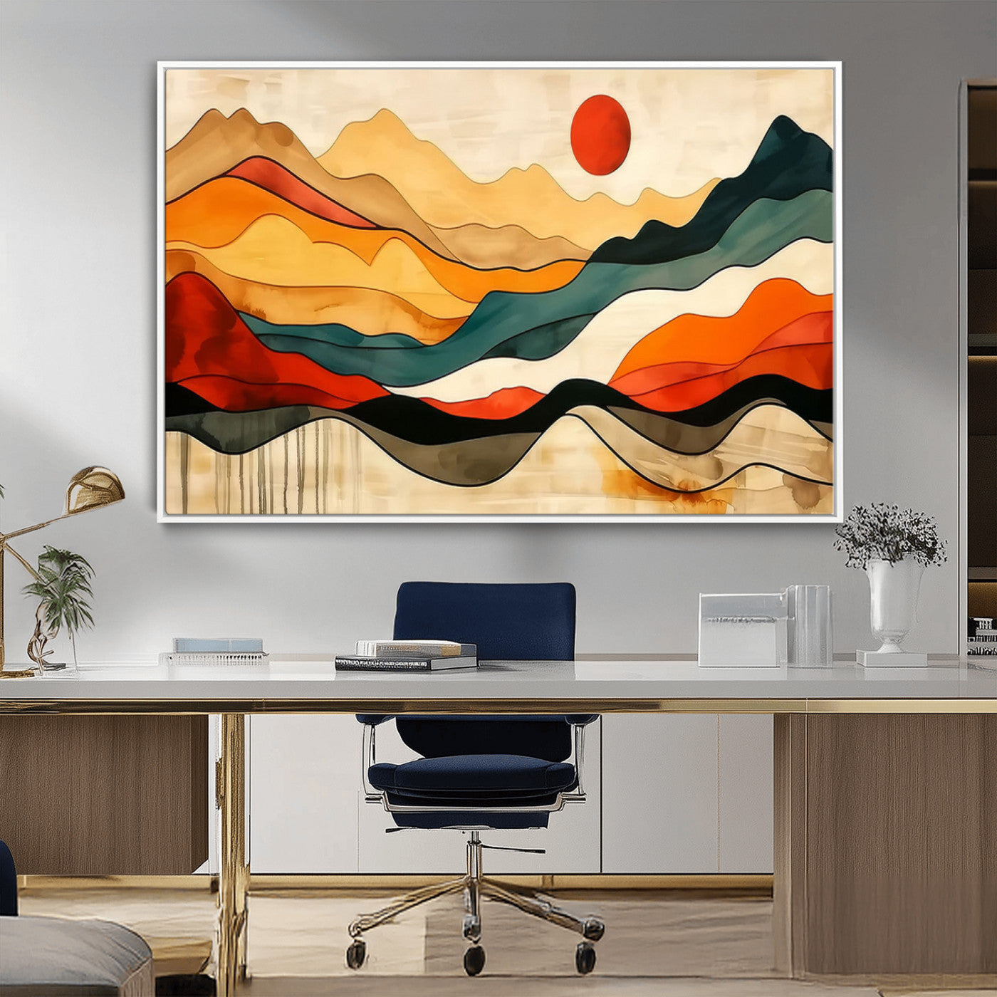 23241-MGV-CV-36X24-Mid Century Wall Art Print - Abstract Woodland Print - Modern Art Panoramic Mountain Wall Art