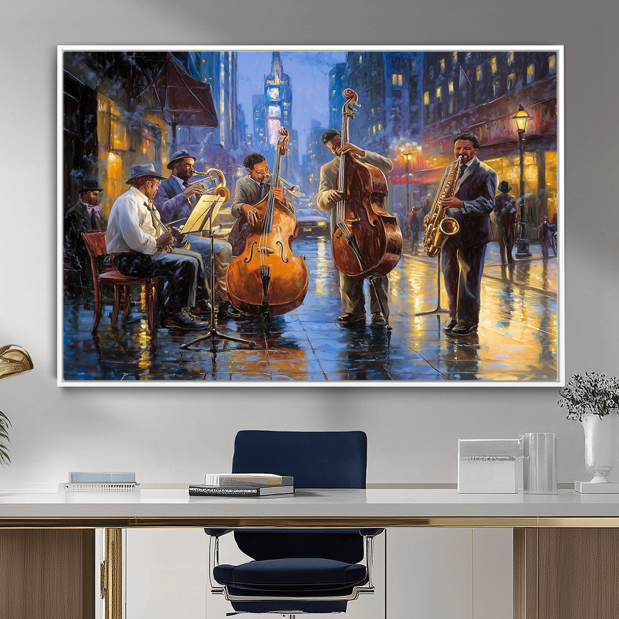 58694-MGV-FC-36X24 - Colorful Jazz Wall Art - African American Music Canvas Print - Framed Abstract Music Poster for Home
