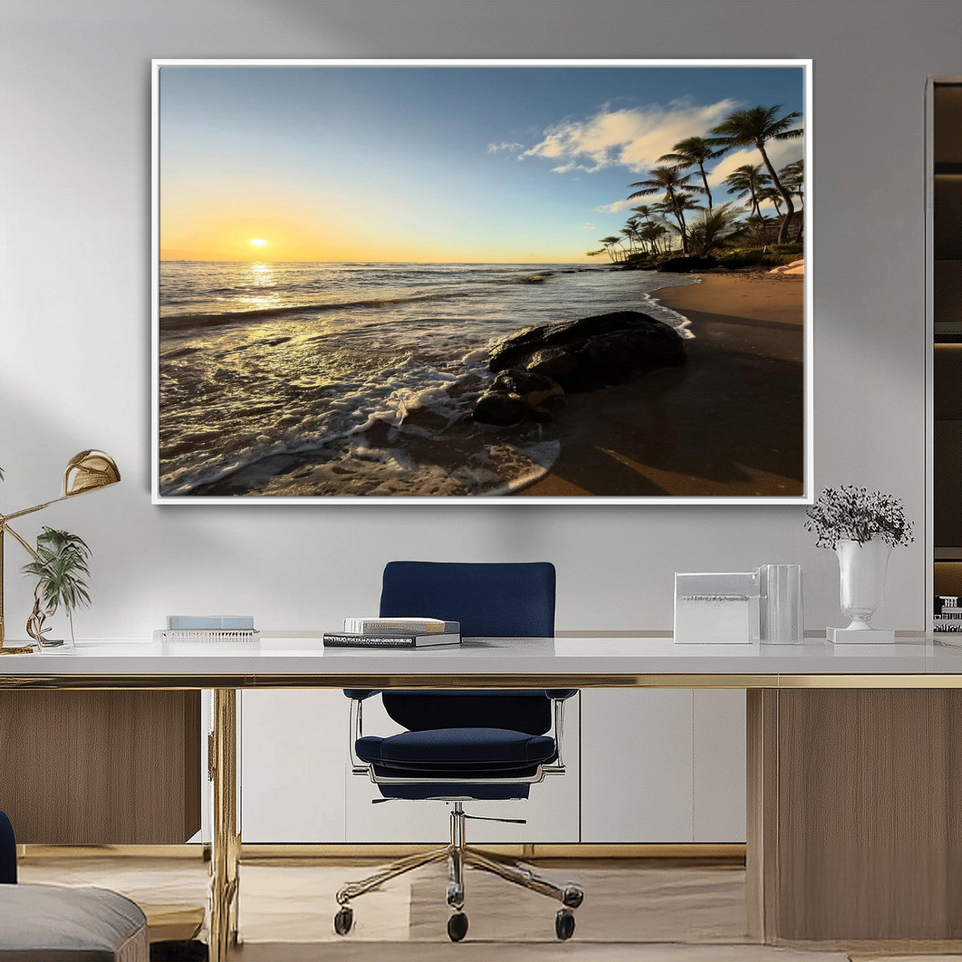 Nadir2-MGV-CV-36X24-Tropical Beach Wall Art - Stunning Ocean Sunset Canvas Print with Palm Tree Design for Relaxing and