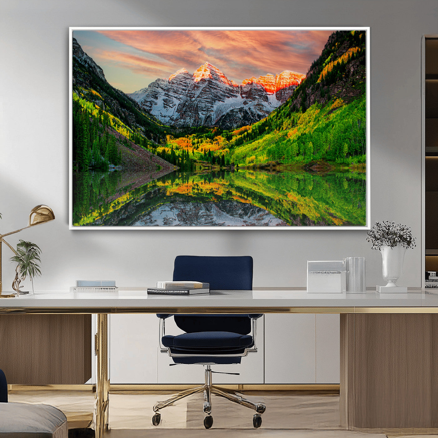 -Maroon Bells Lake Wall Art Canvas Print – Majestic Colorado Mountain Landscape, Autumn Reflection,