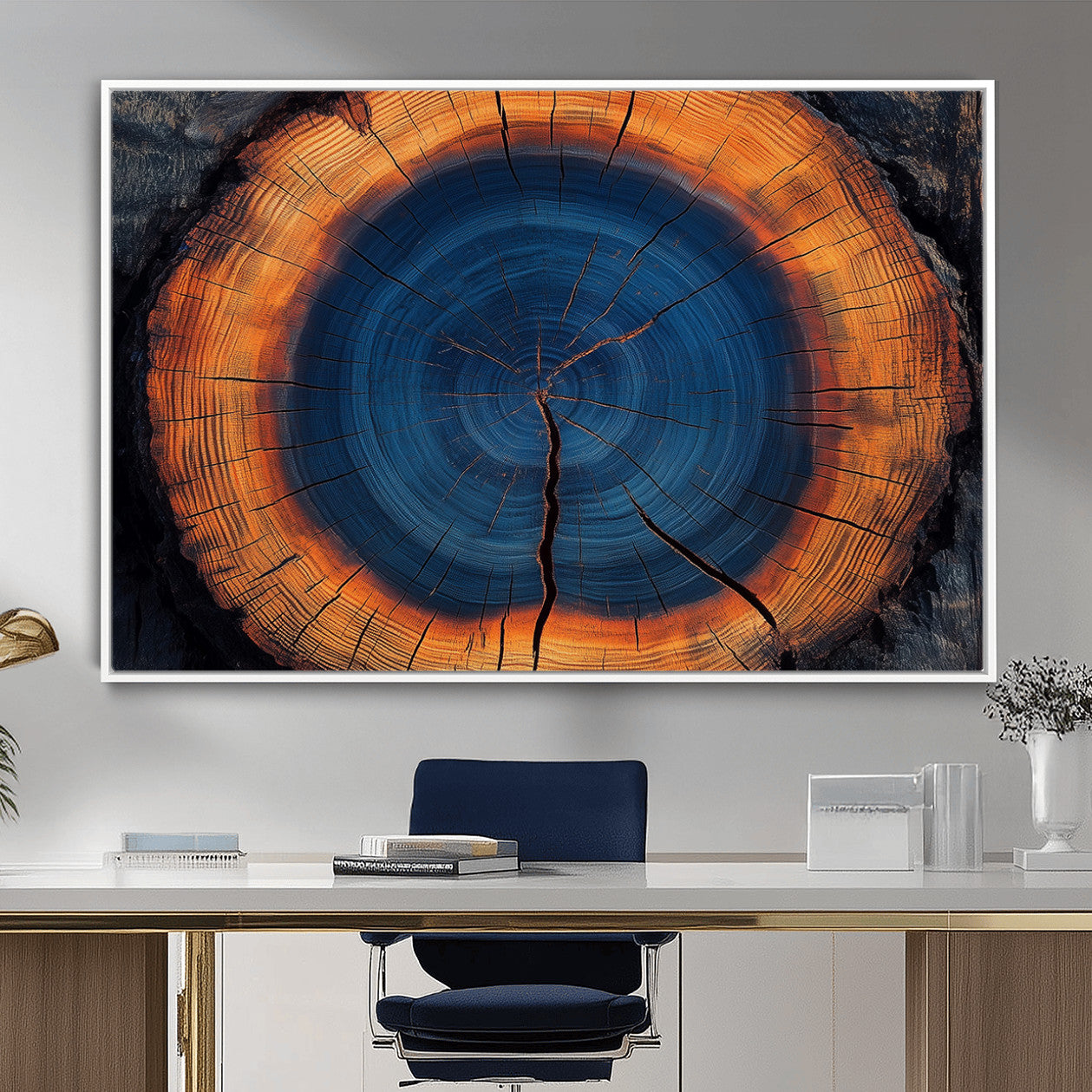 54040961-MGV-CV-36X24-Abstract Tree Ring Wall Art Print – Natural Rustic Wood Canvas, Framed Tree Stump Artwork, Modern Nature Design for Home, Office