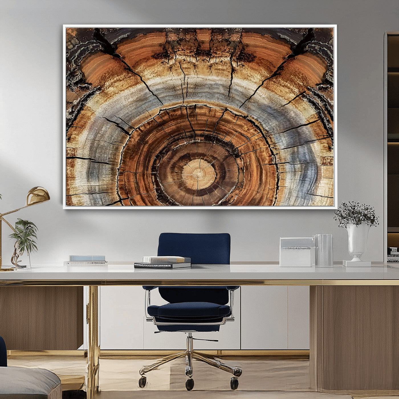 -Tree Rings Wall Art Canvas Print, Framed Wood Texture Art Picture Print, Rustic Pattern Perfect Rustic Organic Decor Artwork