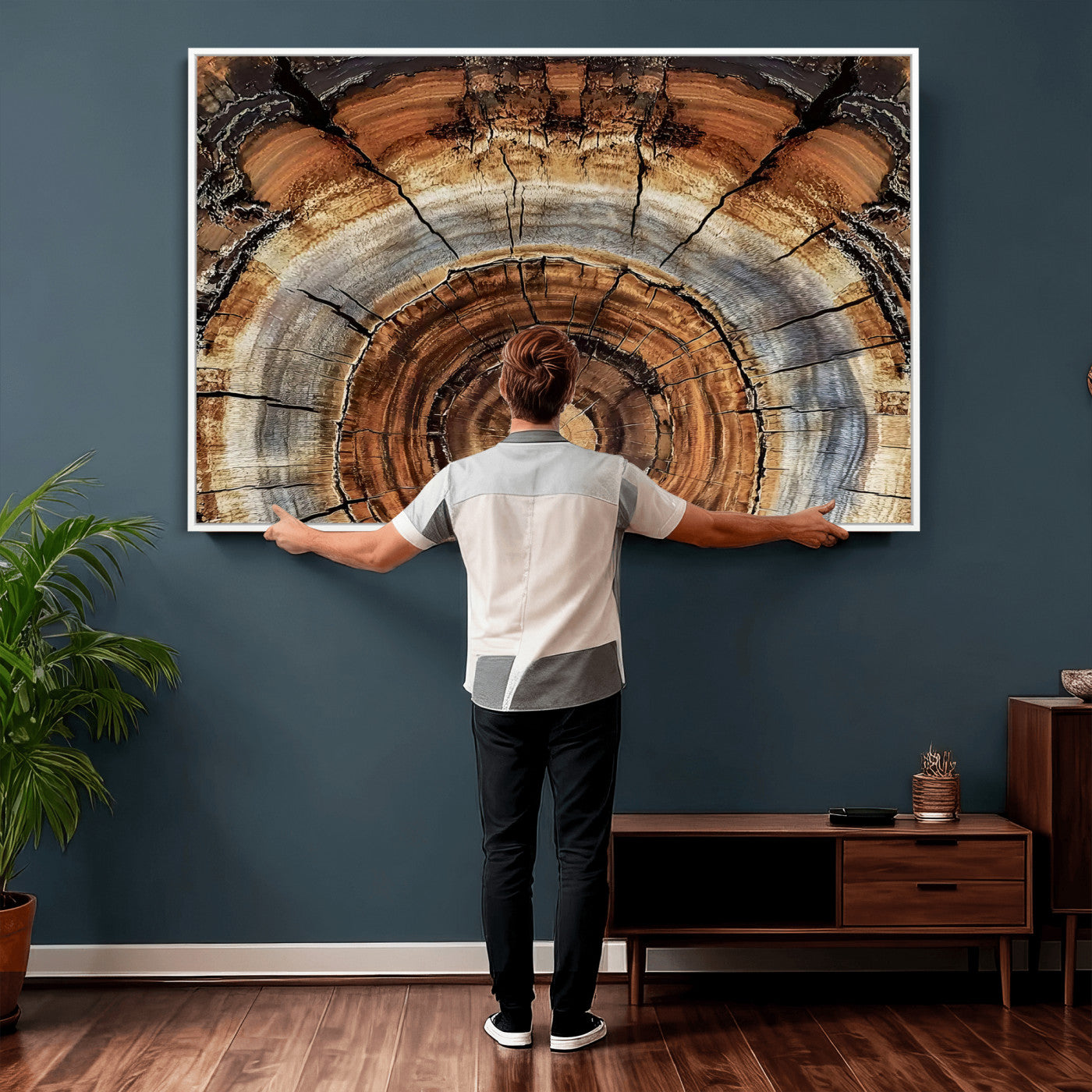 15184146-MGV-CV-36X24 - Tree Rings Wall Art Canvas Print, Framed Wood Texture Art Picture Print, Rustic Pattern Perfect Rustic Organic Decor Artwork