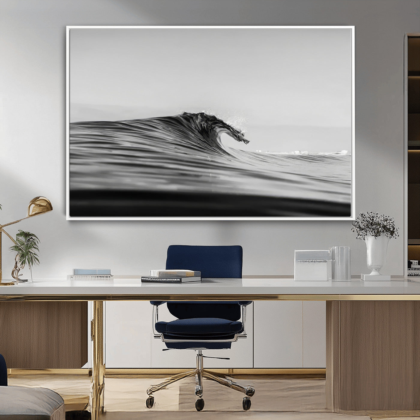 24029476-MGV-CV-36X24-Black Wave Wall Art Canvas Print – Framed Abstract Surf Minimalist Ocean Modern Coastal Seascape Artwork for Home Office