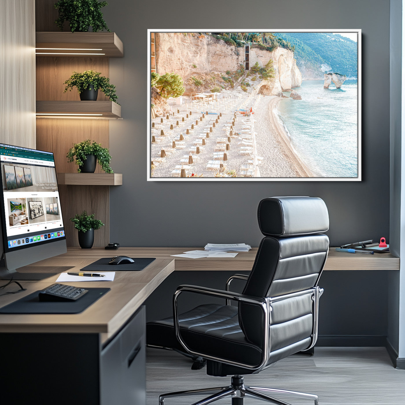 84816639-MGV-CV-36X24-Beach Wall Art Canvas Print – Framed Coastal Seascape Summer Shore Relaxing Ocean Landscape Artwork for Home Office