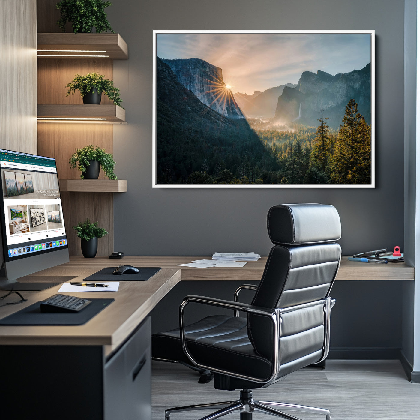 51605481-MGV-CV-36X24-Yosemite Valley Wall Art Canvas Print – Framed Mountain Landscape National Park Scenic Nature Artwork for Home Office