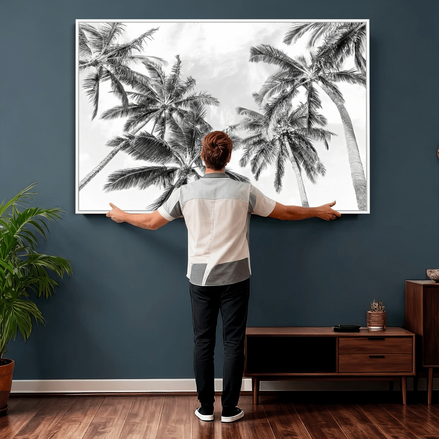 62113786-MGV-CV-36X24 - Palm Trees Wall Art – Tropical Breeze Canvas Print, Vacation Island Silhouette, Coastal Calm and Summer Paradise for Living Room or Beach House Decor