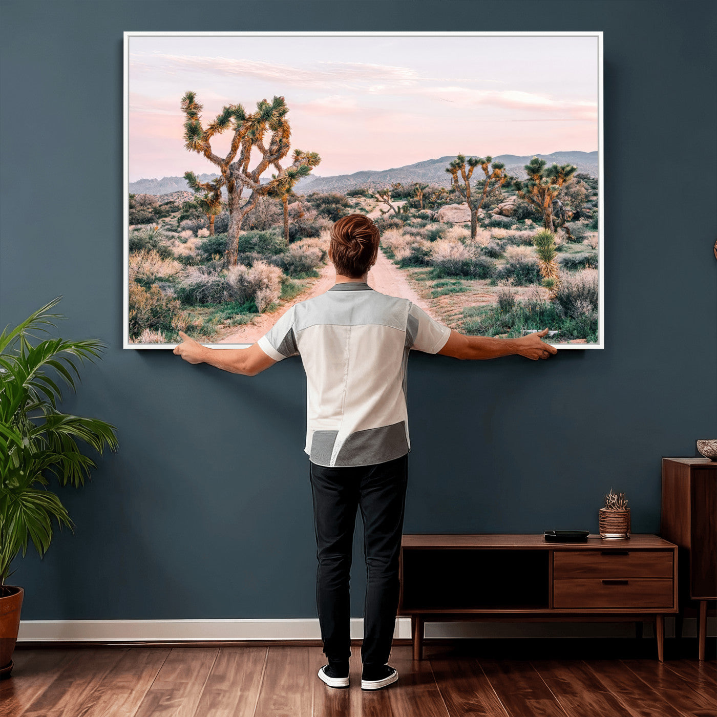 12540952-MGV-CV-36X24 - Desert Trail Wall Art – Canvas Print of Joshua Trees & Sunset Glow, Sandy Path Wilderness, Scenic Nature Escape Decor for Living Room, Office or Bedroom