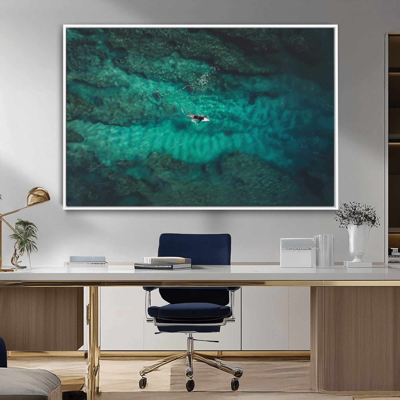 -Ocean Surf Wall Art Canvas Print – Framed Vibrant Blue Waters Seascape Artwork for Home, Office, Living Room