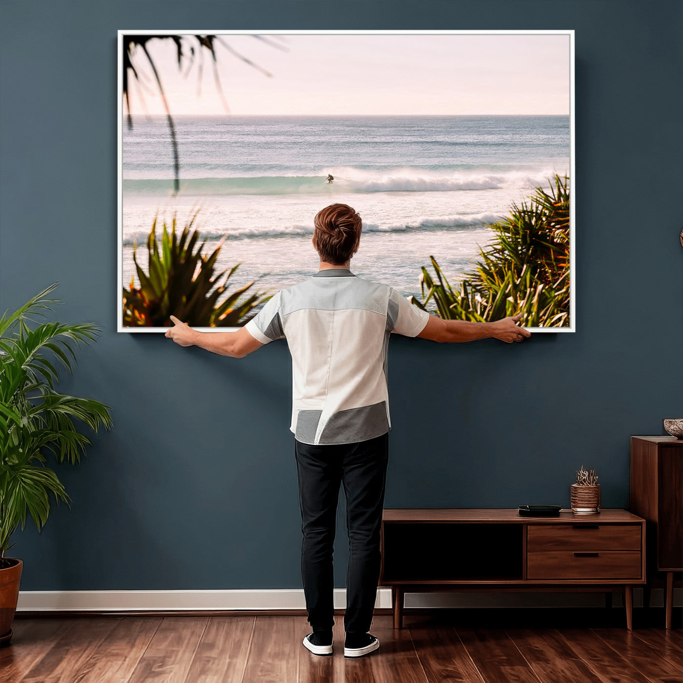 23287092-MGV-CV-36X24 - Ocean Surfer Wall Art Canvas Print | Framed Coastal Surf Art Picture Tropical Beach Artwork for Home Office