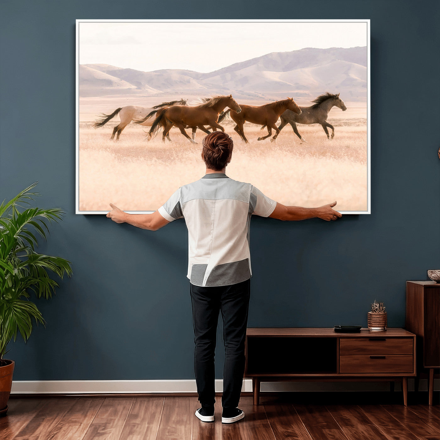 HORSESH-MGV-CV-36X24 - Wild Horses Wall Art – Running Freedom Canvas Print, Graceful Movement, Outdoor Landscape, Nature’s Power and Spirit, Home or Office Decor