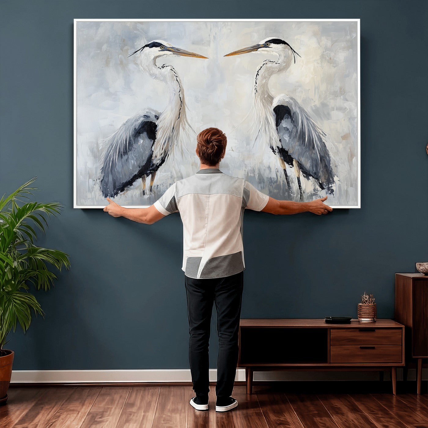 90806932-MGV-CV-36X24 - Heron Wall Art Wall Art Canvas Print, Framed Bird Canvas Decor Art Picture Print, Nature Inspired Perfect Coastal Minimalist Decor Artwork