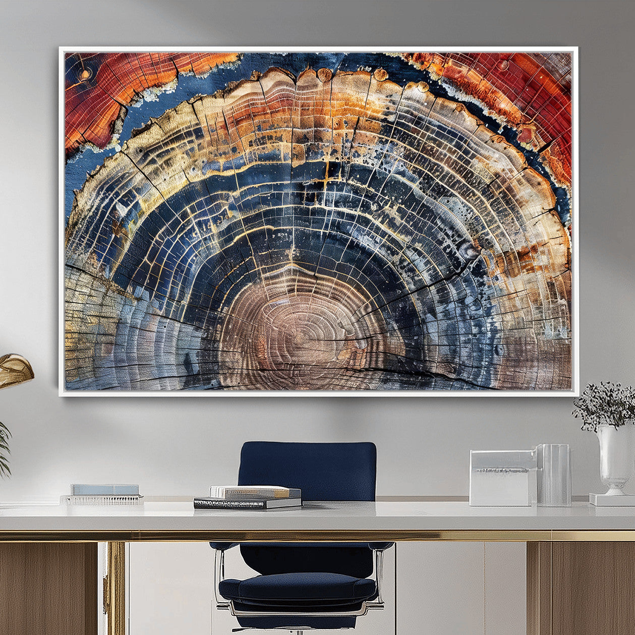 60292921-MGV-FC-36X24 - Vintage Tree Rings Wall Art Canvas Print – Framed Wood Art Picture Petrified Wood Artwork for Home, Office, Living Room