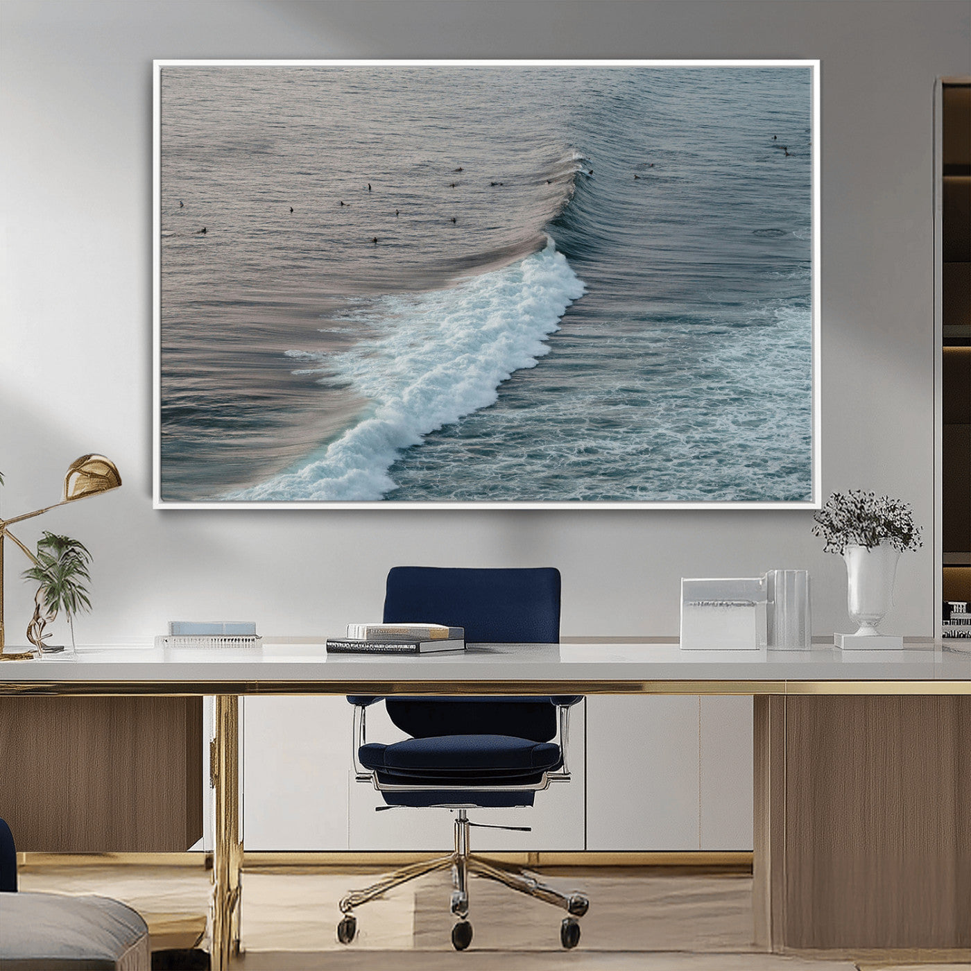 -Ocean Waves Wall Art Canvas Print – Framed Coastal Serenity Surf Nature Scene Artwork for Home Office