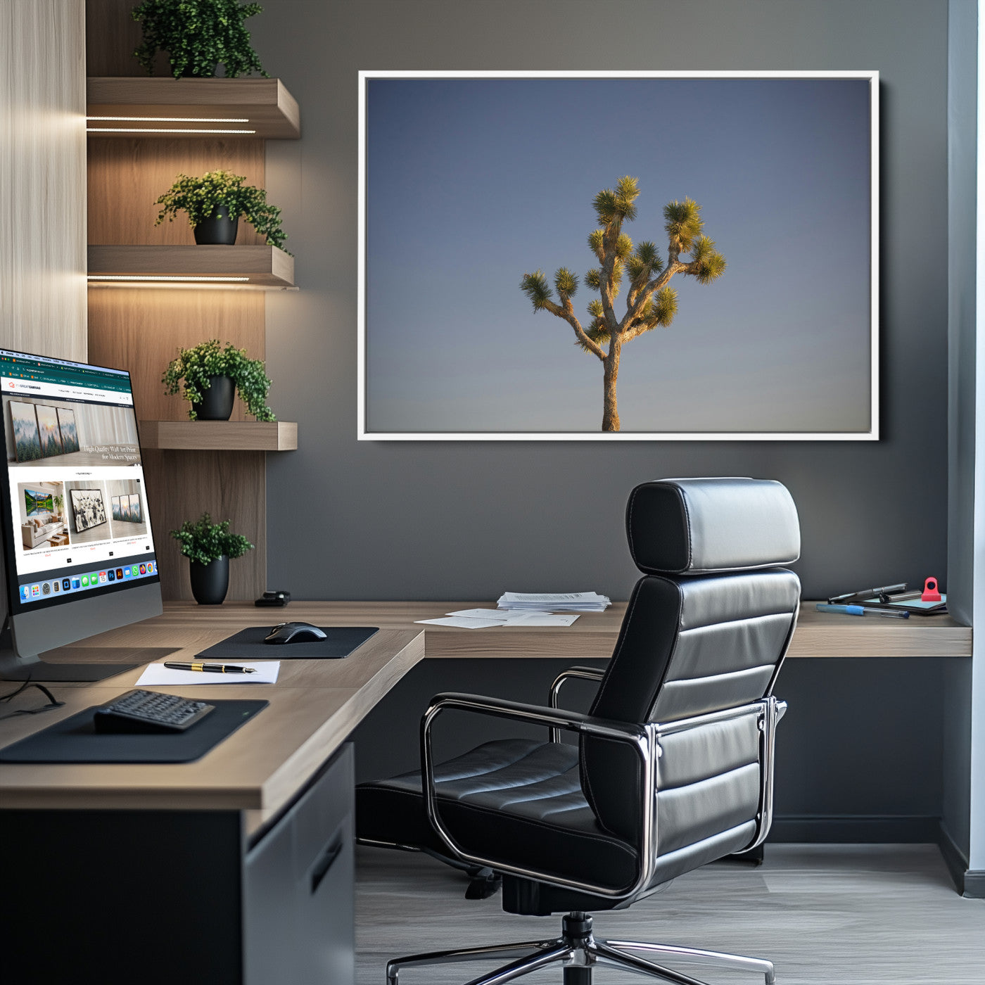 54552043-MGV-CV-36X24-Joshua Tree Wall Art Canvas Print – Framed Southwestern Desert Landscape Scene Natural Rustic Artwork for Home Office