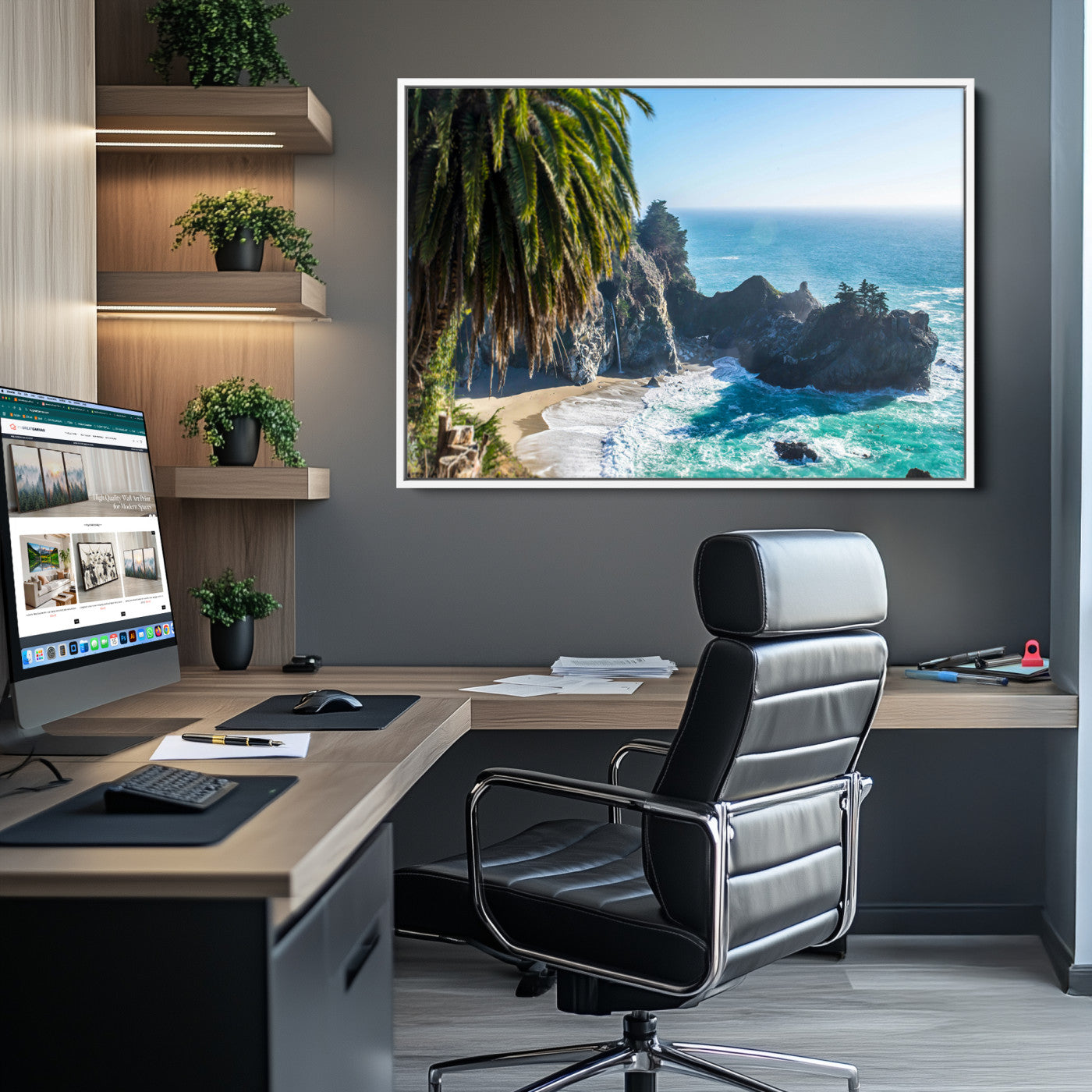 -Big Sur Wall Art Canvas Print – Framed California Coastline Tropical Ocean Photography Scenic Artwork for Home Office