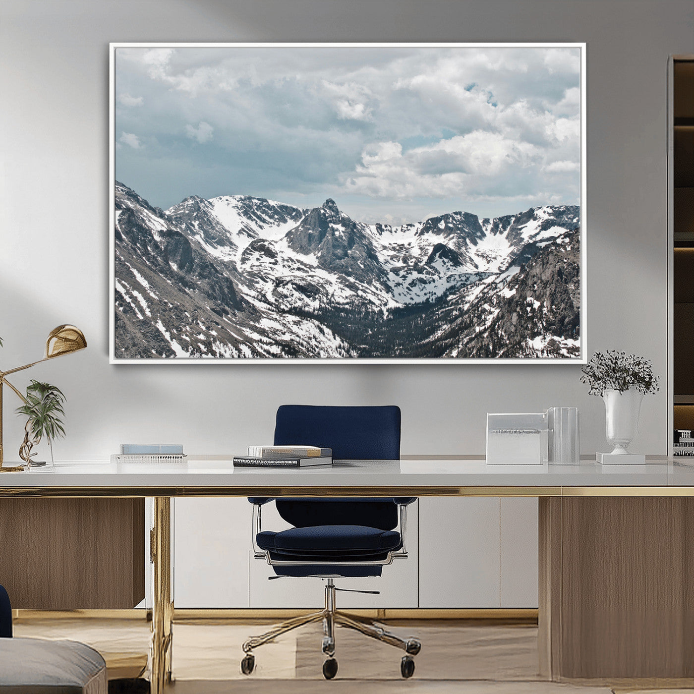 -Snowy Peaks Wall Art Canvas Print – Alpine Wilderness Mountain Escape Winter Serenity Artwork for Home, Office