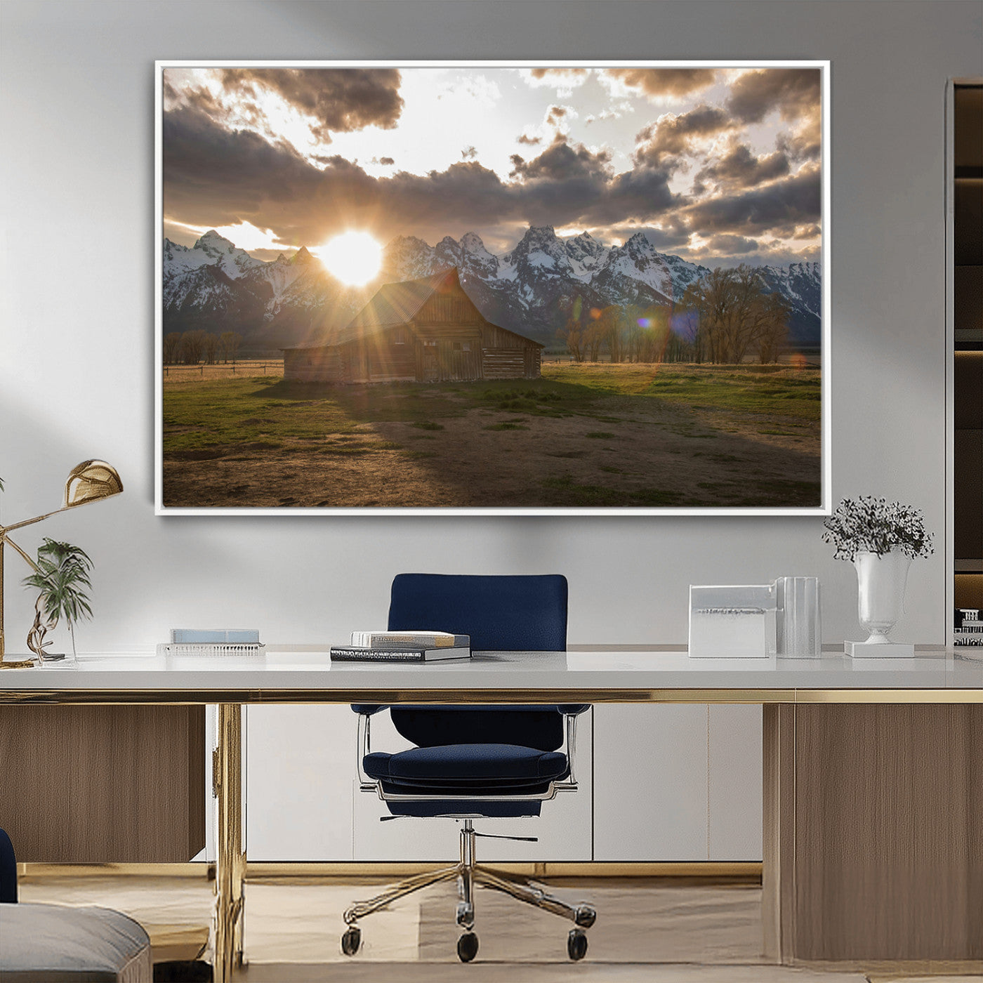 -Snowy Peaks Wall Art Canvas Print – Rustic Mountain Landscape Nature Escape Winter Forest Artwork for Home, Office
