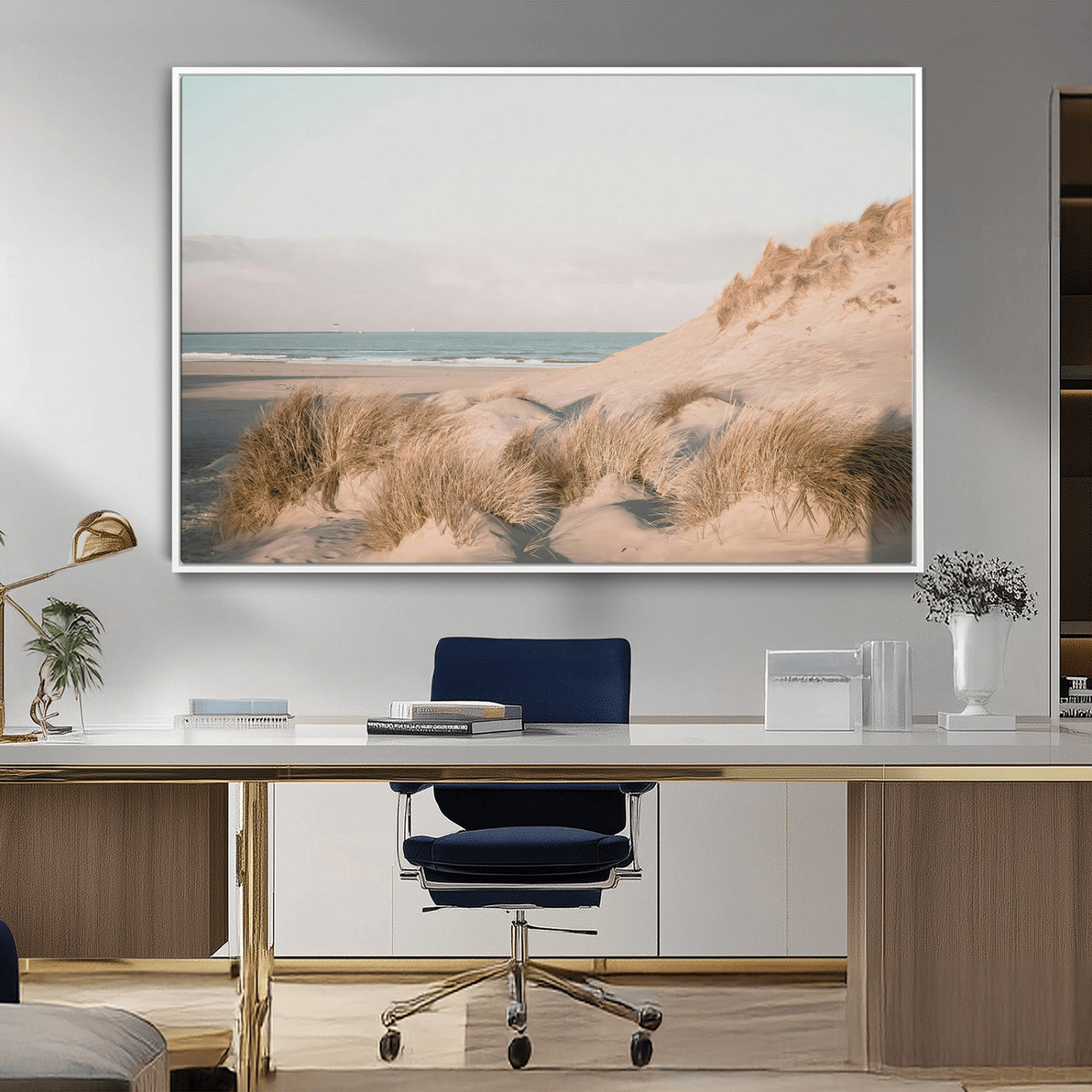 -Beach Landscape Wall Art Canvas Print – Framed Sand Dune Photography Minimalist Seascape Artwork for Home Office